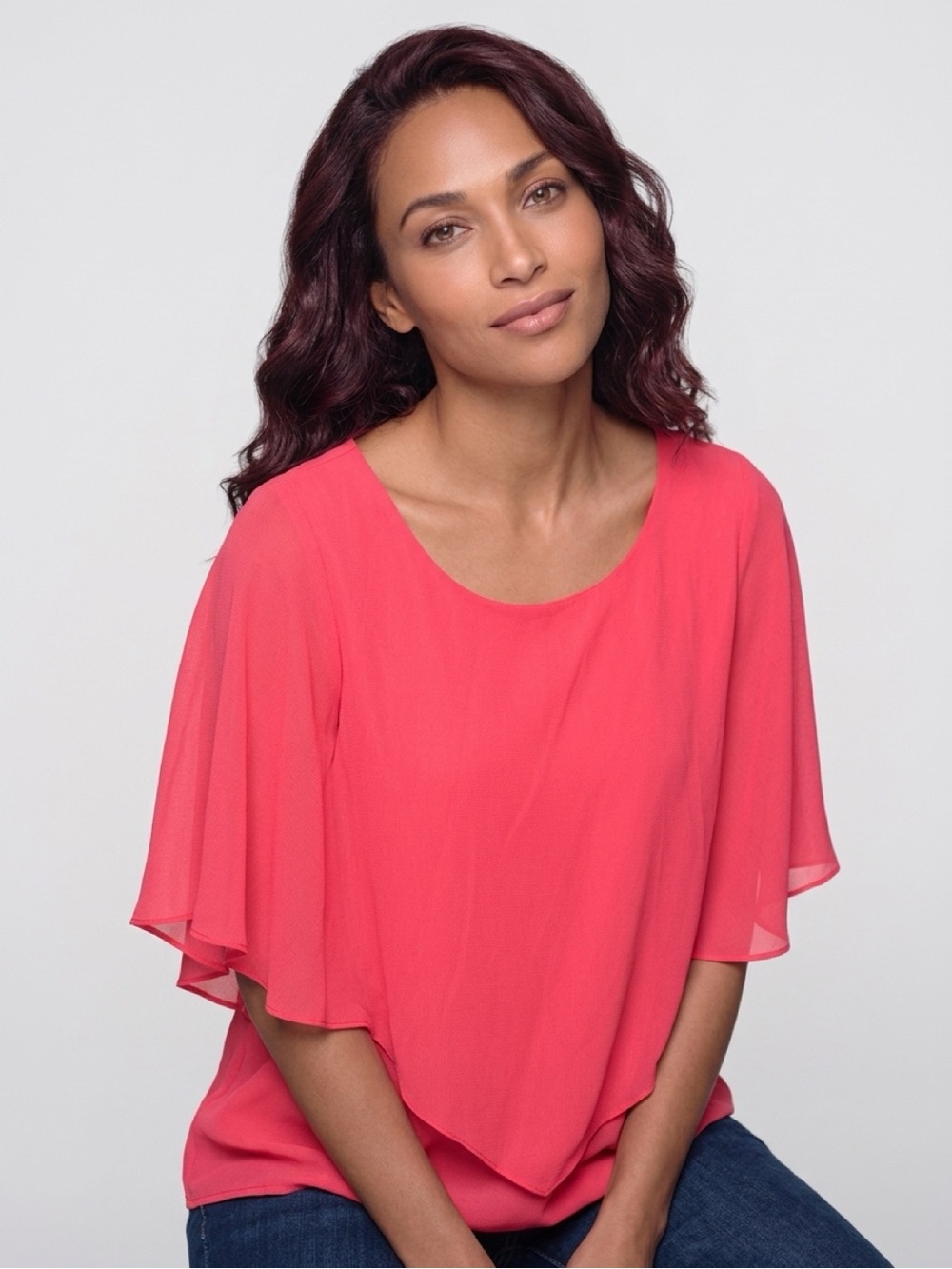 Ricki’s Women's Coral Pink Flutter Sleeve Top